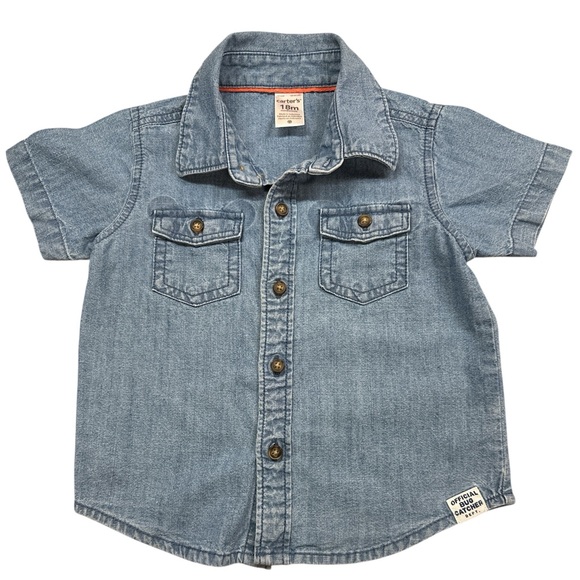 Carters Chambray Button Down Toddler Cotton Denim Shirt 18M EUC - Picture 1 of 7